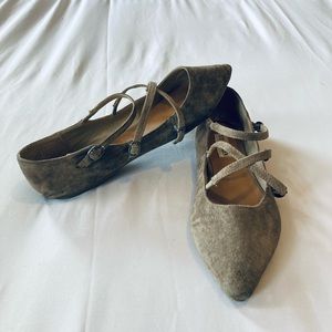 Steve Madden Olive Green Suede Pointed-Toe Flats with Straps